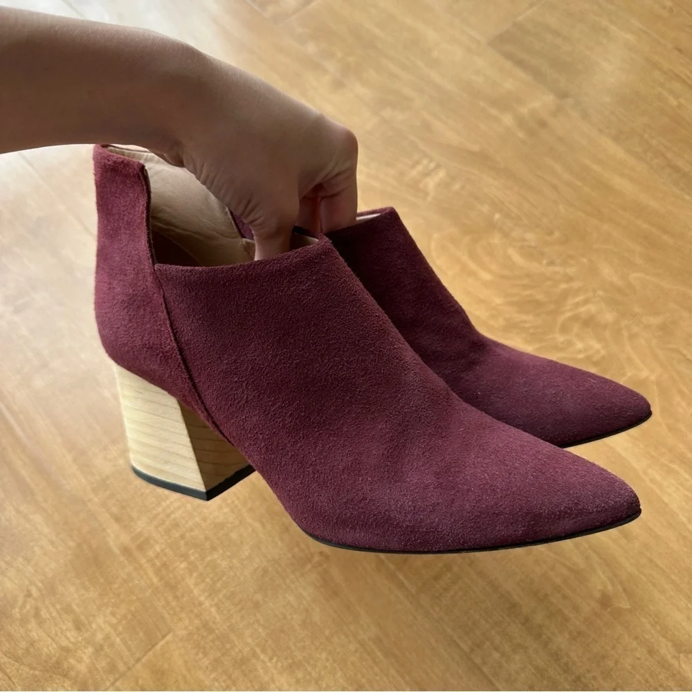 Himitsu Burgundy Suede Pointed Toe Ankle Booties, Size 39